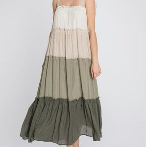 Blu Pepper Maxi Dress Size M Neutral Tones Fully Lined Adjustable Straps